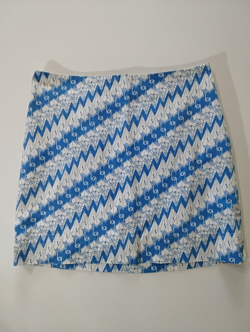 Talbots Mini Skirt Womens 16 Blue White Umbrella Print Coastal Chic Resortwear